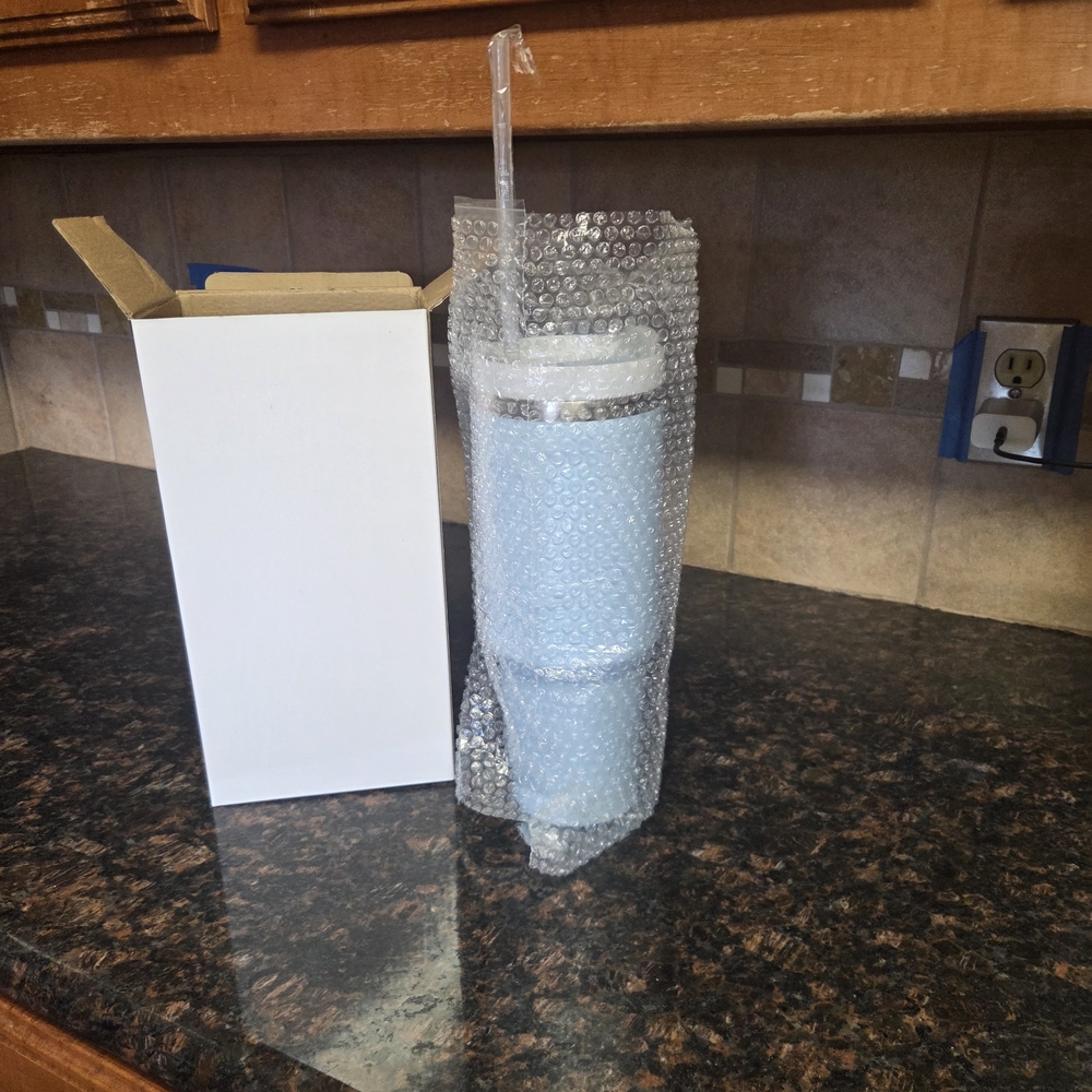 40 oz Light Blue Insulated Tumbler w/ Handle & Straw | Stanley-Style | New